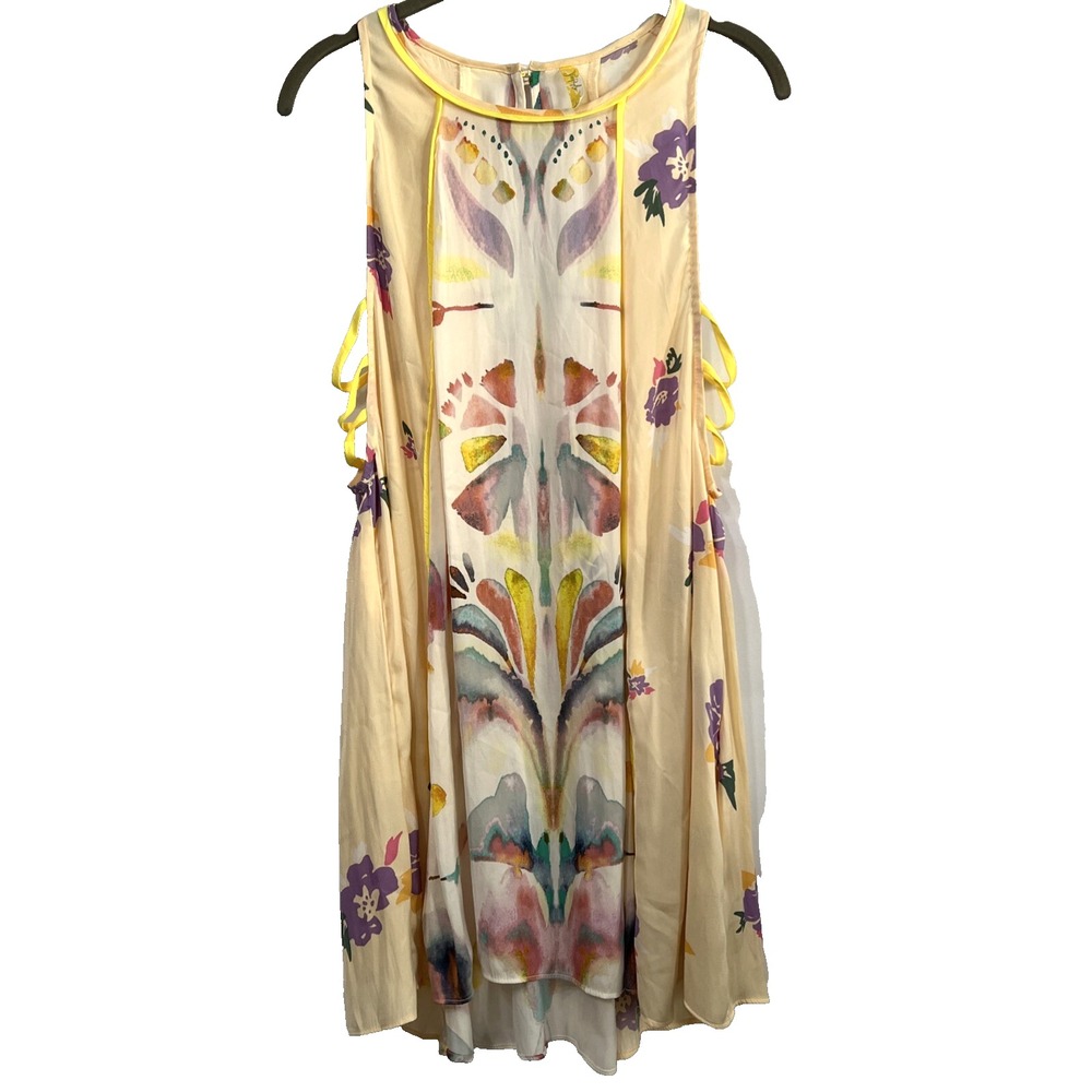 Free People Trapeze Dress Mini S‎ Colorful Sleeveless Open Sides Pleated Strappy